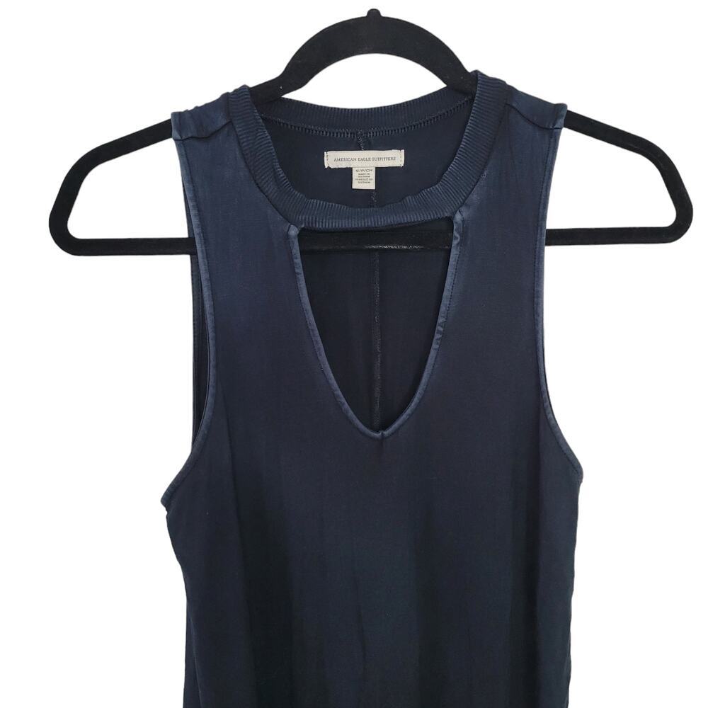 American Eagle Sleeveless Keyhole Weathered Navy Flow Tunic Dress Women Sz Small - Picture 5 of 9